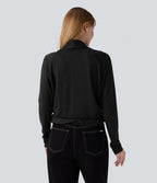 Wrapped Raglan Long Sleeve Casual Top — Black — view 2