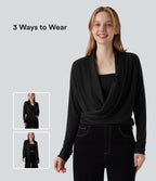 Wrapped Raglan Long Sleeve Casual Top — Black — view 1