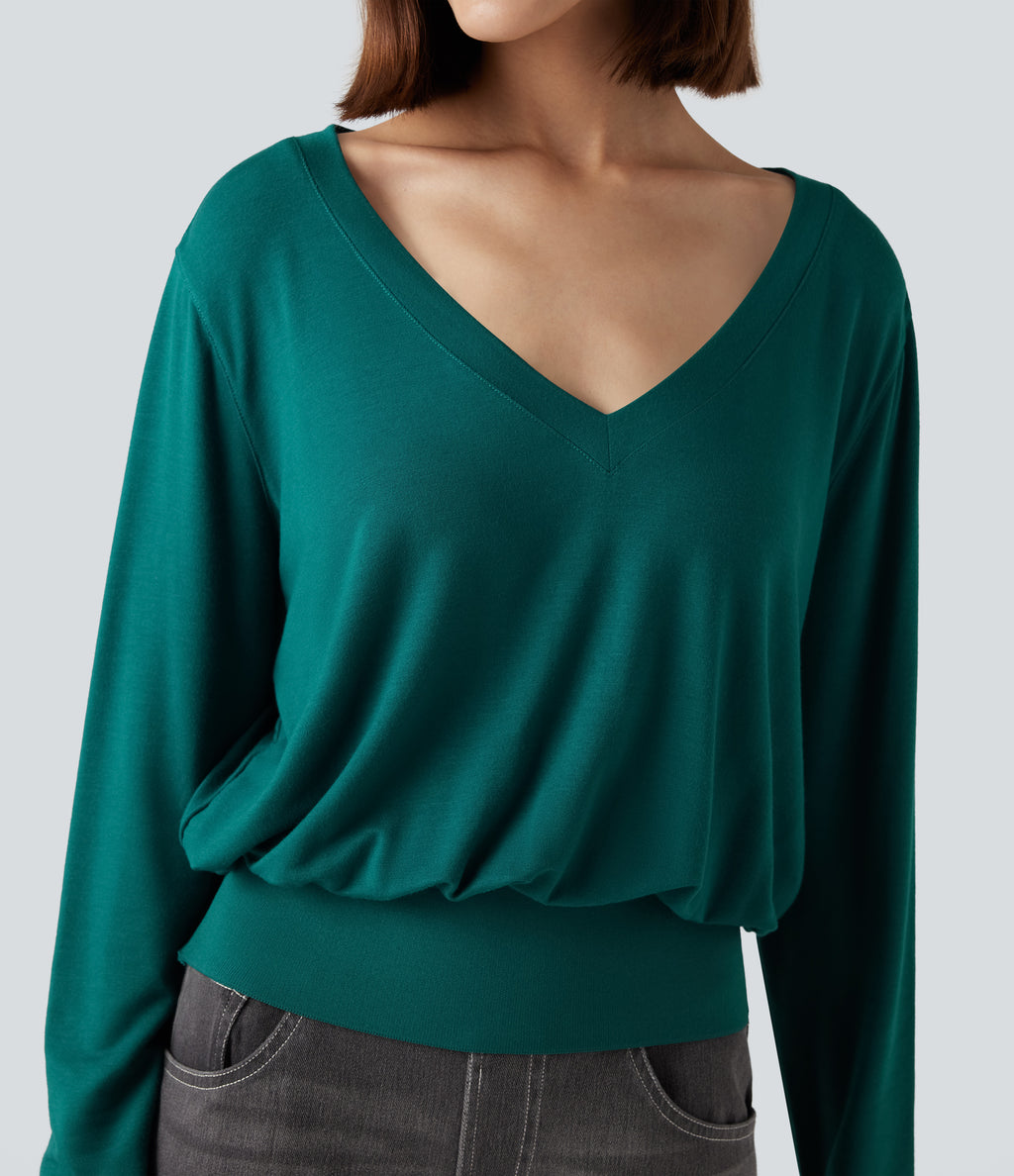 V Neck Long Sleeve Casual Sweatshirt — Storm — view 4