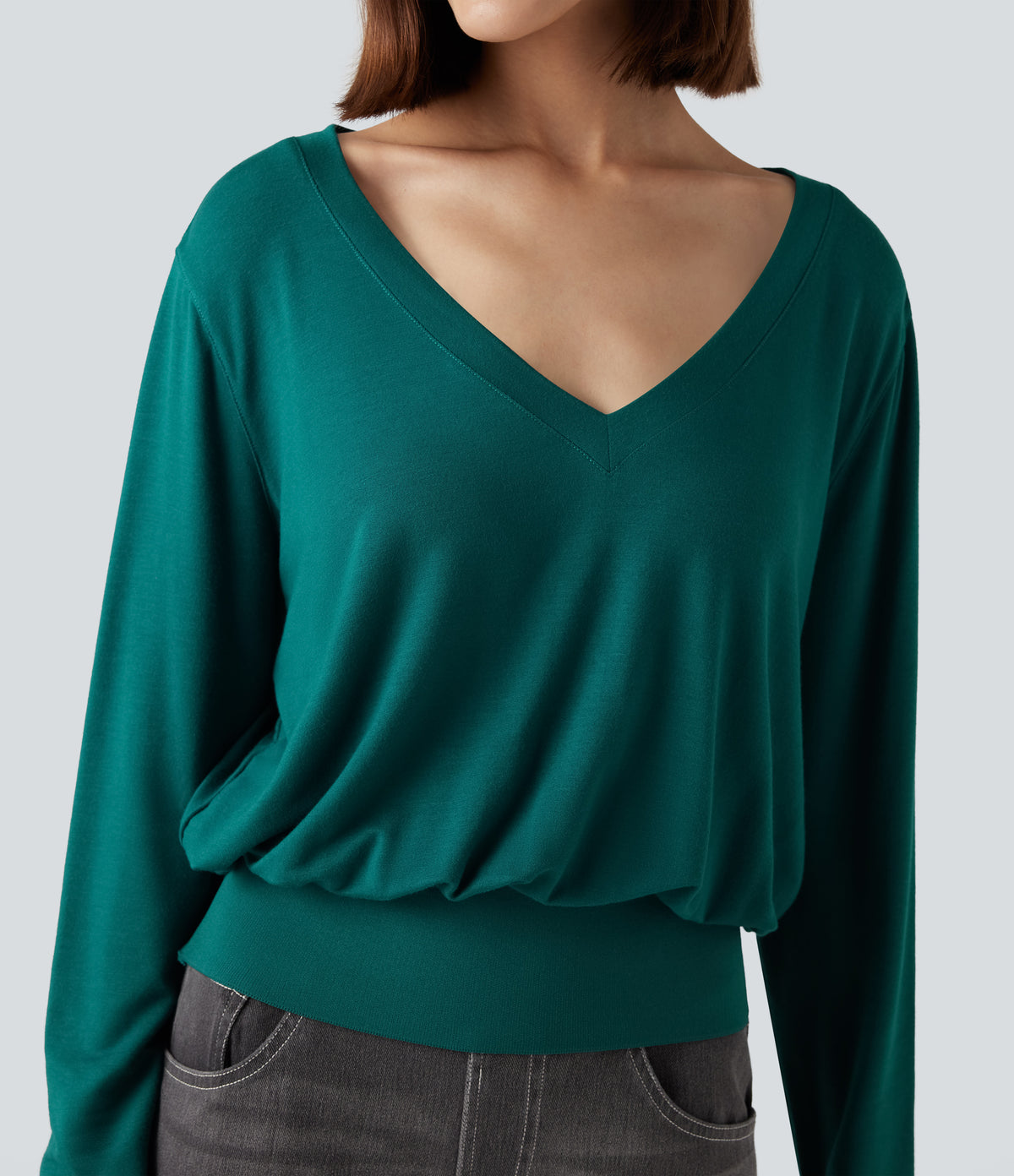 V Neck Long Sleeve Casual Sweatshirt — Storm — view 4