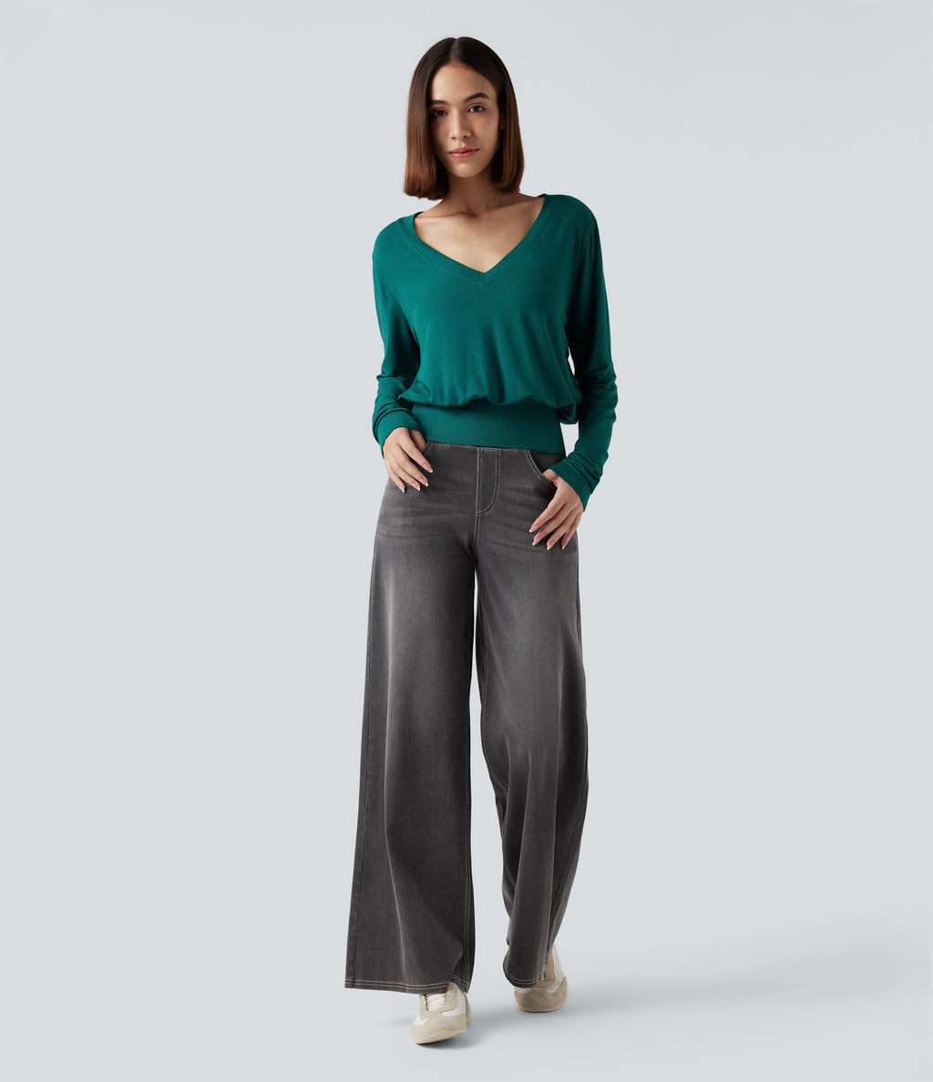 V Neck Long Sleeve Casual Sweatshirt — Storm — view 5