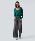 V Neck Long Sleeve Casual Sweatshirt — Storm — view 5