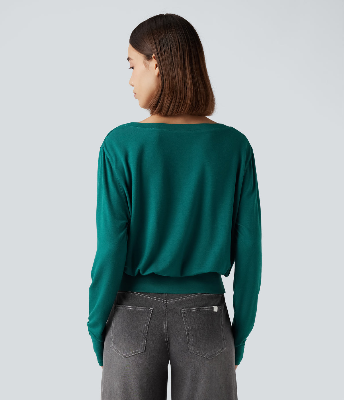 V Neck Long Sleeve Casual Sweatshirt — Storm — view 2