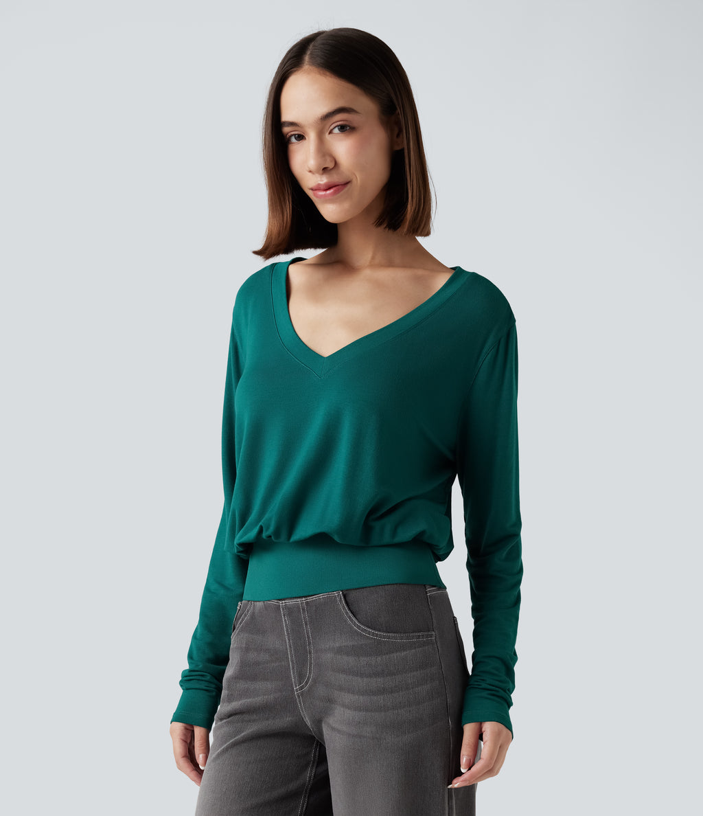 V Neck Long Sleeve Casual Sweatshirt — Storm — view 3