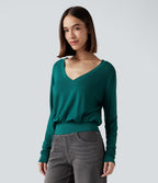 V Neck Long Sleeve Casual Sweatshirt — Storm — view 3