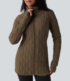 PuffFlex High Neck Long Sleeve Thumb Hole Zipper Workout Quilted Jacket with Pockets — Chestnut Brown — view 4