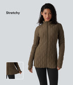 PuffFlex High Neck Long Sleeve Thumb Hole Zipper Workout Quilted Jacket with Pockets — Chestnut Brown — view 1