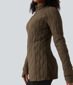 PuffFlex High Neck Long Sleeve Thumb Hole Zipper Workout Quilted Jacket with Pockets — Chestnut Brown — view 8
