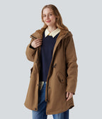 Hooded Drawstring Fleece Casual Parka Sherpa Jacket with Pockets — Rawhide — view 3