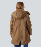 Hooded Drawstring Fleece Casual Parka Sherpa Jacket with Pockets — Rawhide — view 2