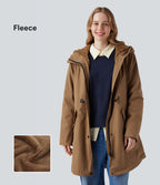 Hooded Drawstring Fleece Casual Parka Sherpa Jacket with Pockets — Rawhide — view 1