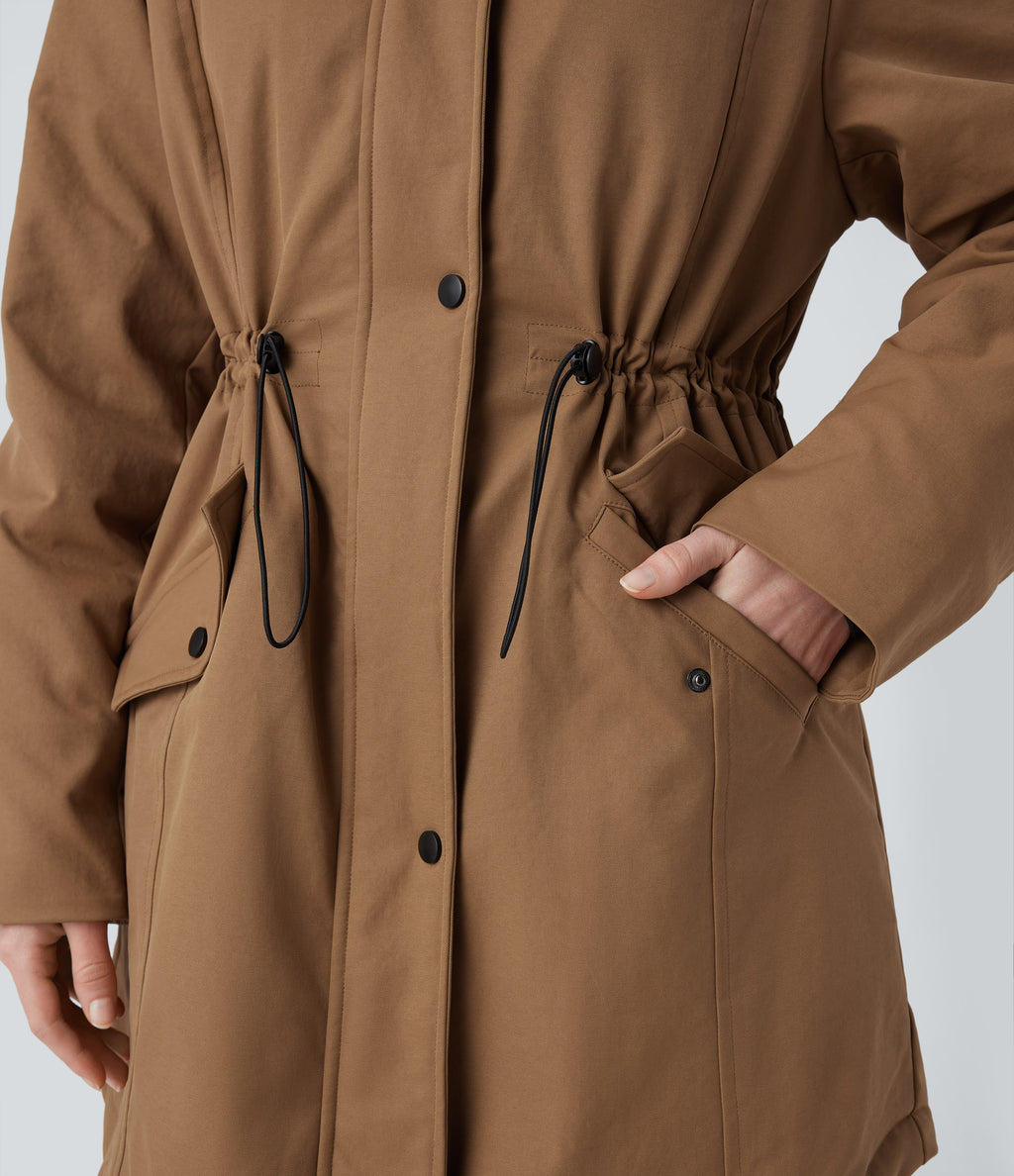 Hooded Drawstring Fleece Casual Parka Sherpa Jacket with Pockets — Rawhide — view 7