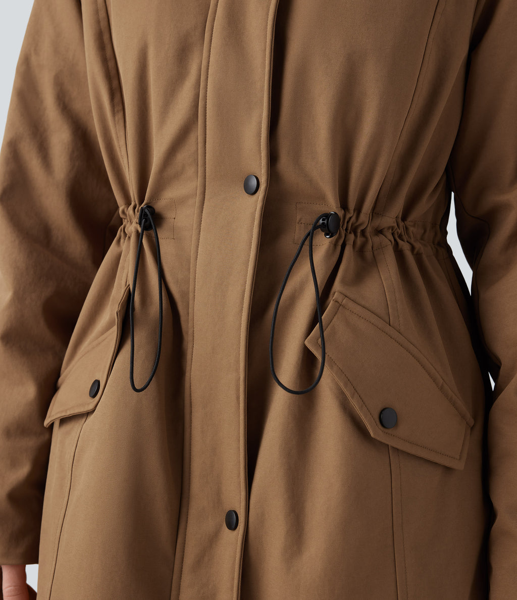 Hooded Drawstring Fleece Casual Parka Sherpa Jacket with Pockets — Rawhide — view 6