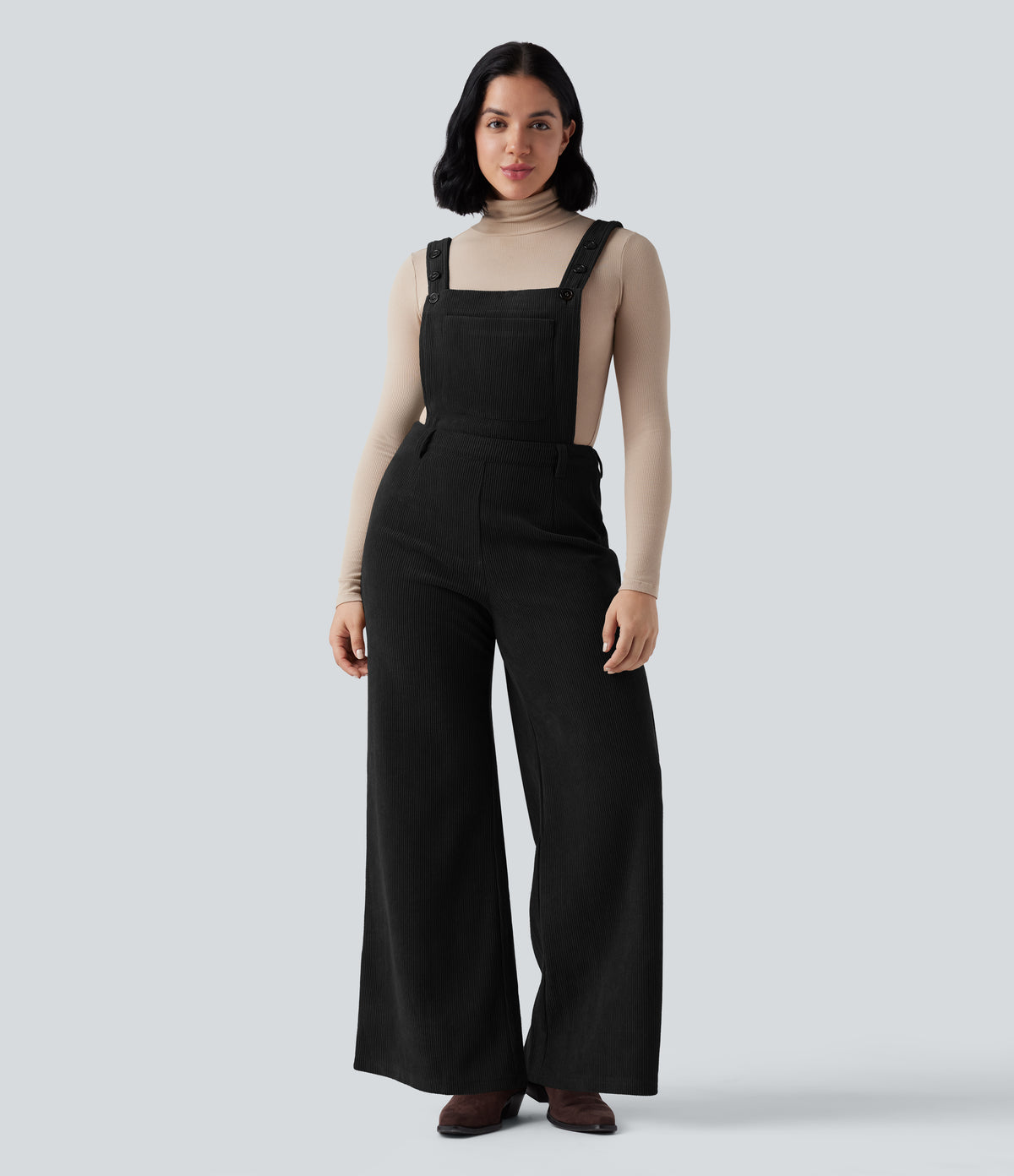 Adjustable Straps Corduroy Casual Detachable Dungarees with Pocket — Black — view 9
