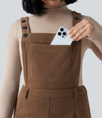 Adjustable Straps Corduroy Casual Detachable Dungarees with Pocket — Cacao Nibs — view 5
