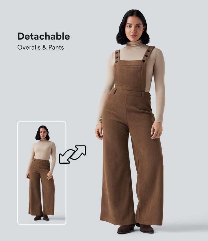 Adjustable Straps Corduroy Casual Detachable Dungarees with Pocket — Cacao Nibs — view 1