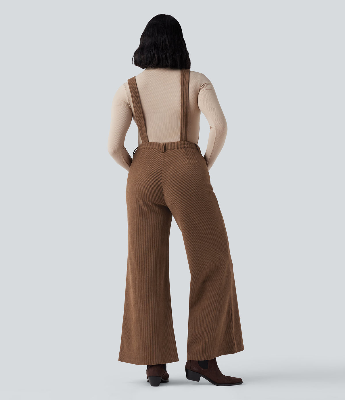 Adjustable Straps Corduroy Casual Detachable Dungarees with Pocket — Cacao Nibs — view 2