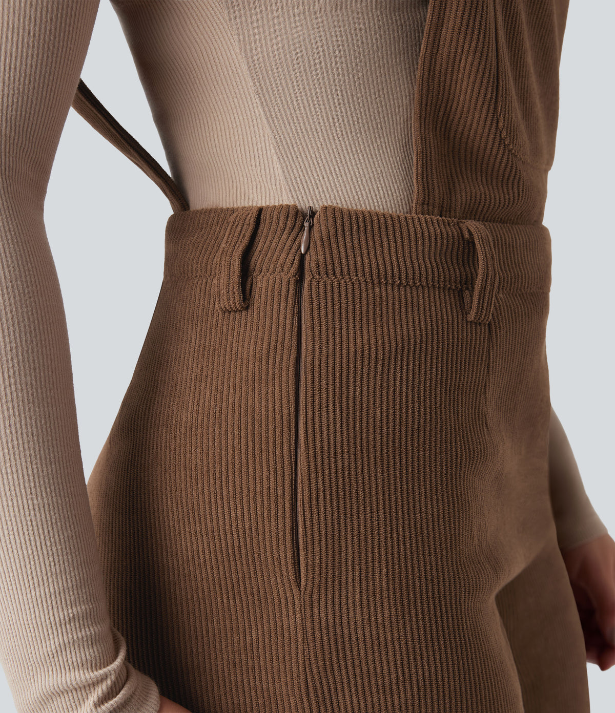 Adjustable Straps Corduroy Casual Detachable Dungarees with Pocket — Cacao Nibs — view 6