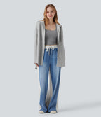 Hooded Drawstring Long Sleeve Curved Hem Casual Sweatshirt with Pocket — Fog Gray — view 8