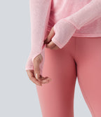 Twisted Backless Long Sleeve Thumb Holes Yoga Sports Top — Icy Pink — view 6
