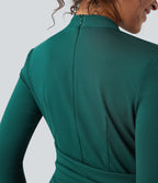 V-neck Zipper Long Sleeve Work Jumpsuit with Pockets — Bayberry — view 7