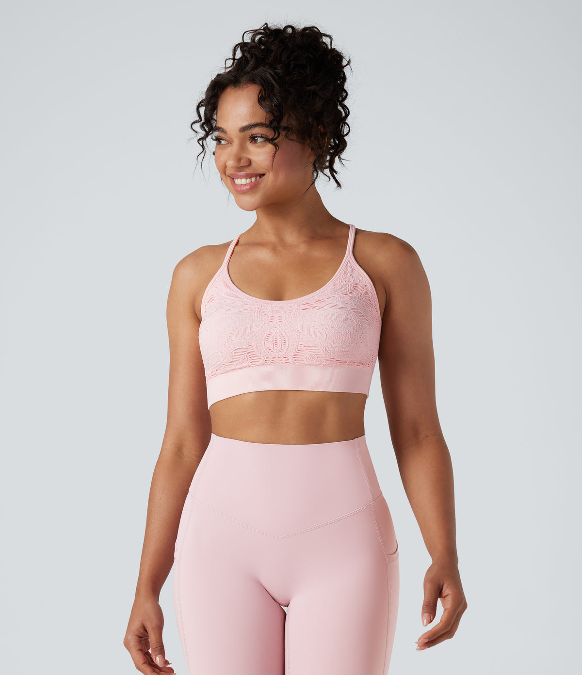 Seamless Flow Low Support Cut Out Yoga Sports Bra — Rose Haze Pink — view 2