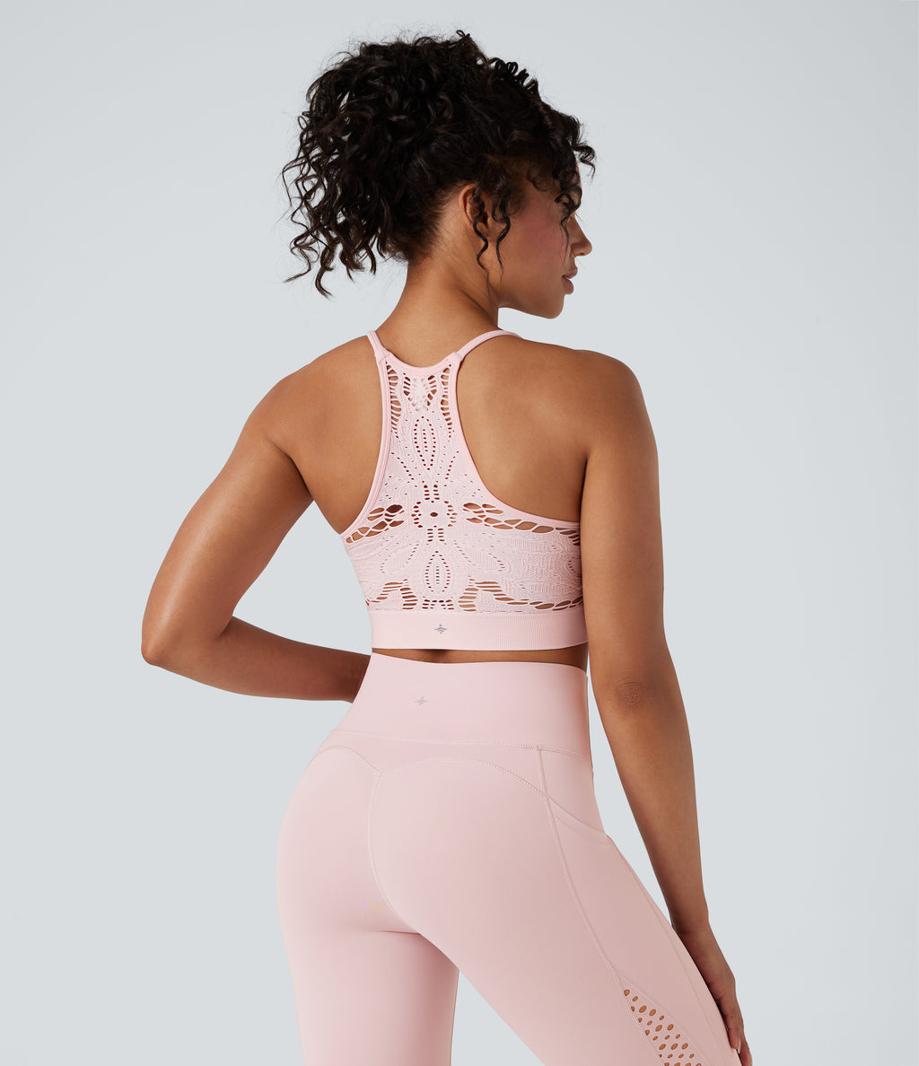 Seamless Flow Low Support Cut Out Yoga Sports Bra — Rose Haze Pink — view 1
