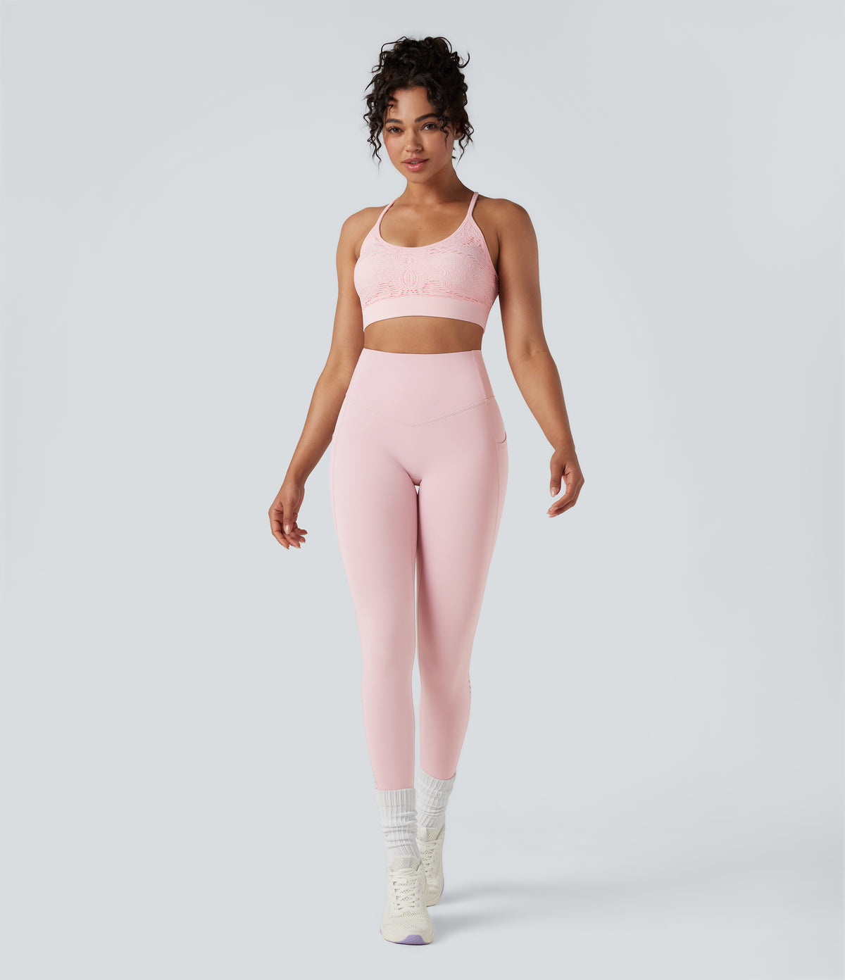 Seamless Flow Low Support Cut Out Yoga Sports Bra — Rose Haze Pink — view 6