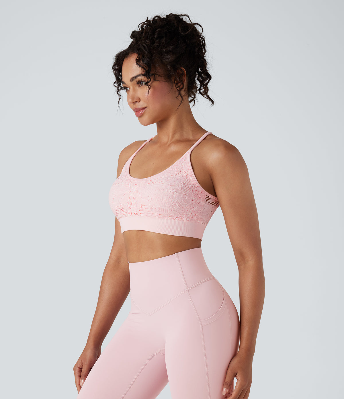 Seamless Flow Low Support Cut Out Yoga Sports Bra — Rose Haze Pink — view 3