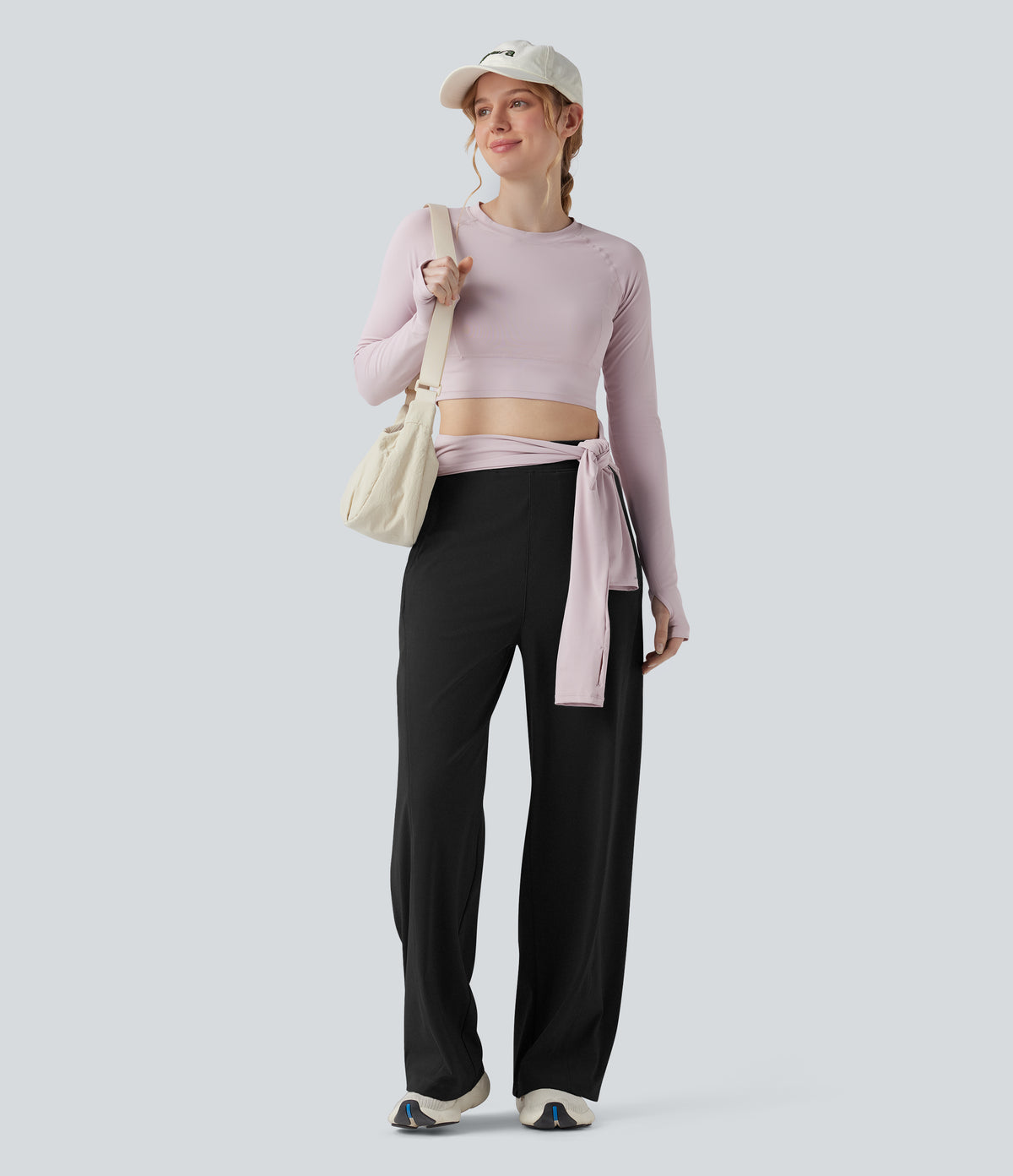 High Waisted Wide Leg Yoga Trousers with Pockets — Black — view 6