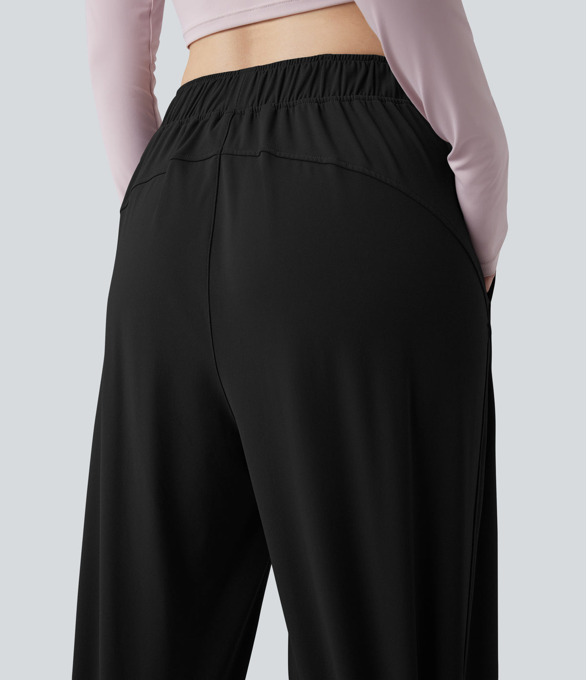 High Waisted Wide Leg Yoga Trousers with Pockets — Black — view 5