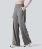 High Waisted Wide Leg Yoga Trousers with Pockets — December Sky — view 7