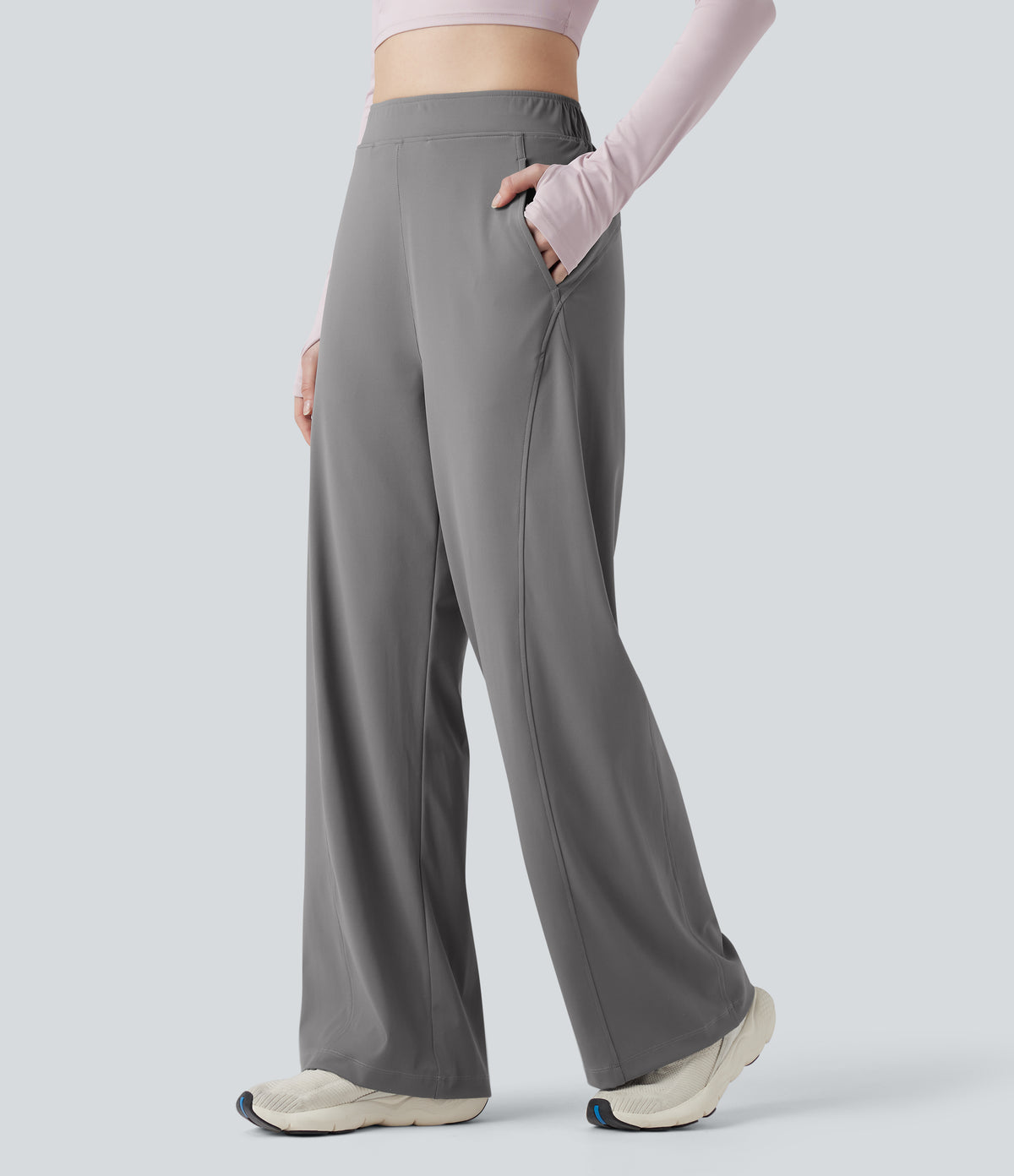High Waisted Wide Leg Yoga Trousers with Pockets — December Sky — view 7