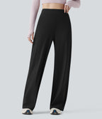 High Waisted Wide Leg Yoga Trousers with Pockets — Black — view 3