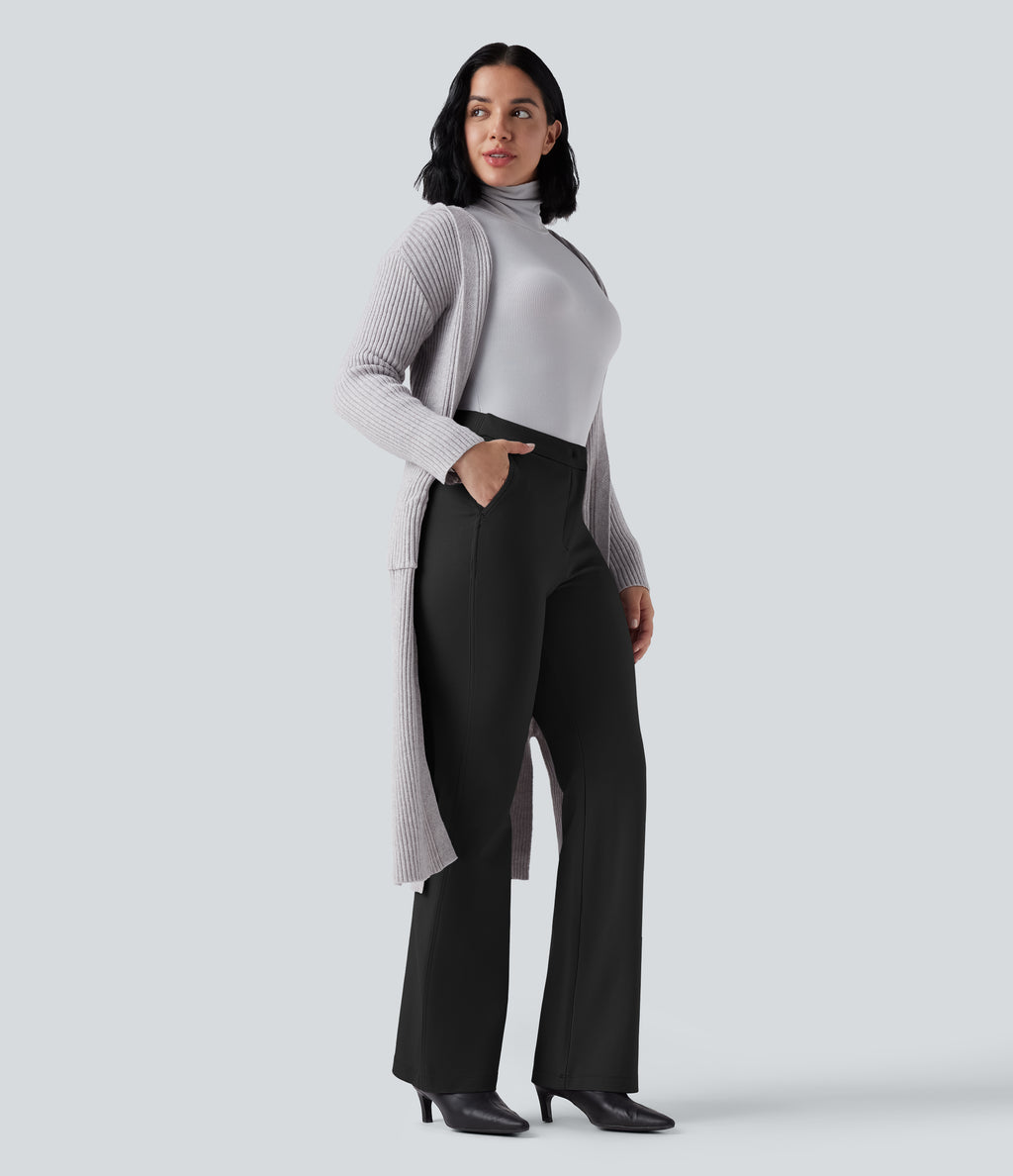 High Waisted Flared Work Trousers with Pockets — Black — view 6
