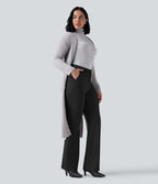 High Waisted Flared Work Trousers with Pockets — Black — view 6