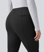 High Waisted Flared Work Trousers with Pockets — Black — view 4