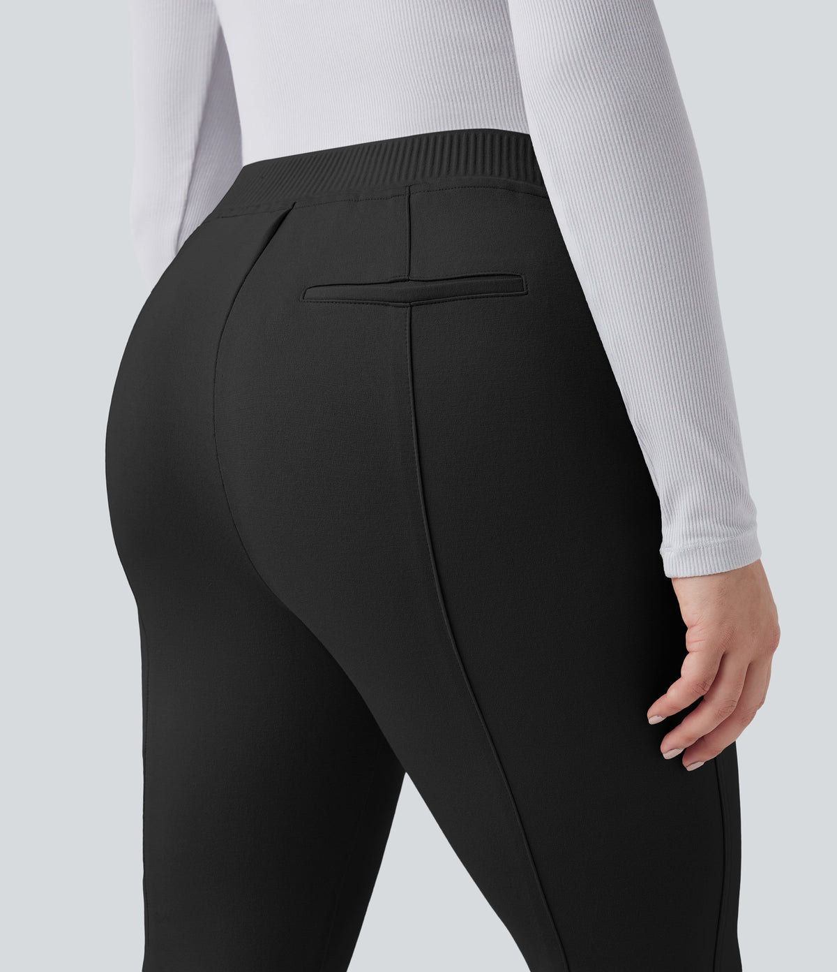 High Waisted Flared Work Trousers with Pockets — Black — view 4