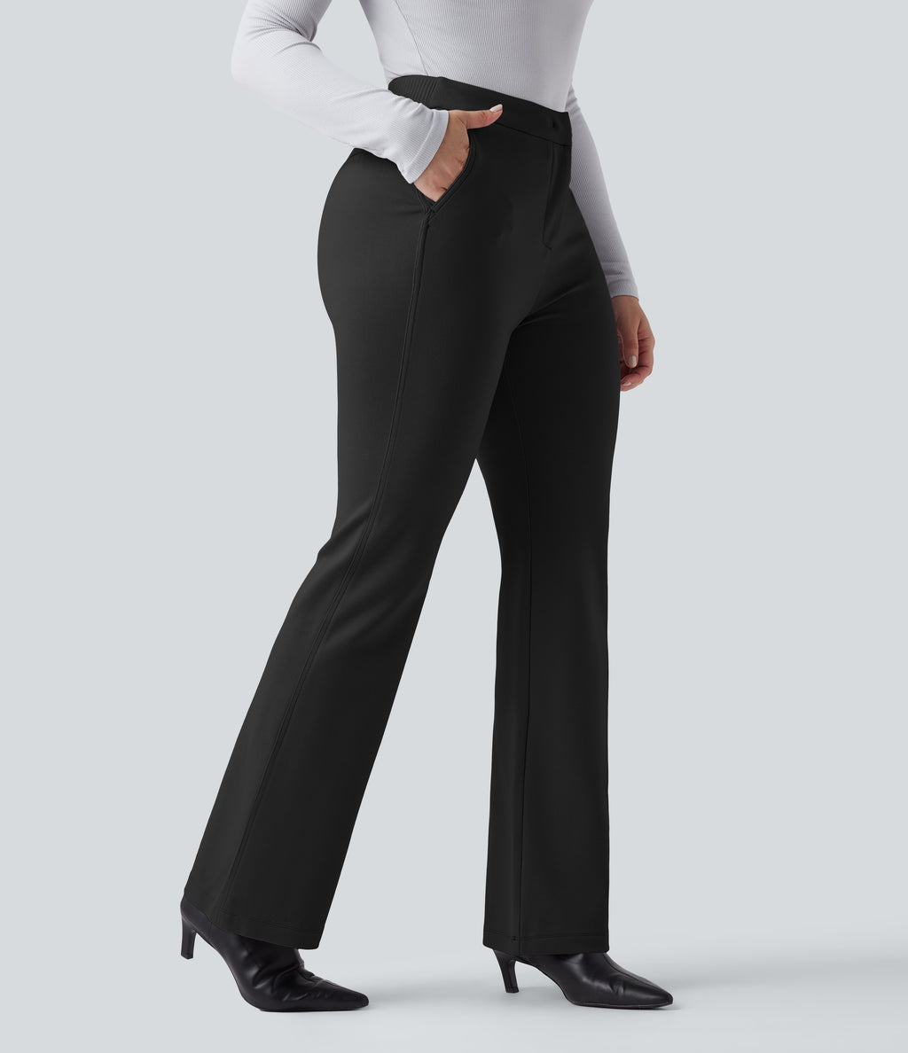 High Waisted Flared Work Trousers with Pockets — Black — view 3