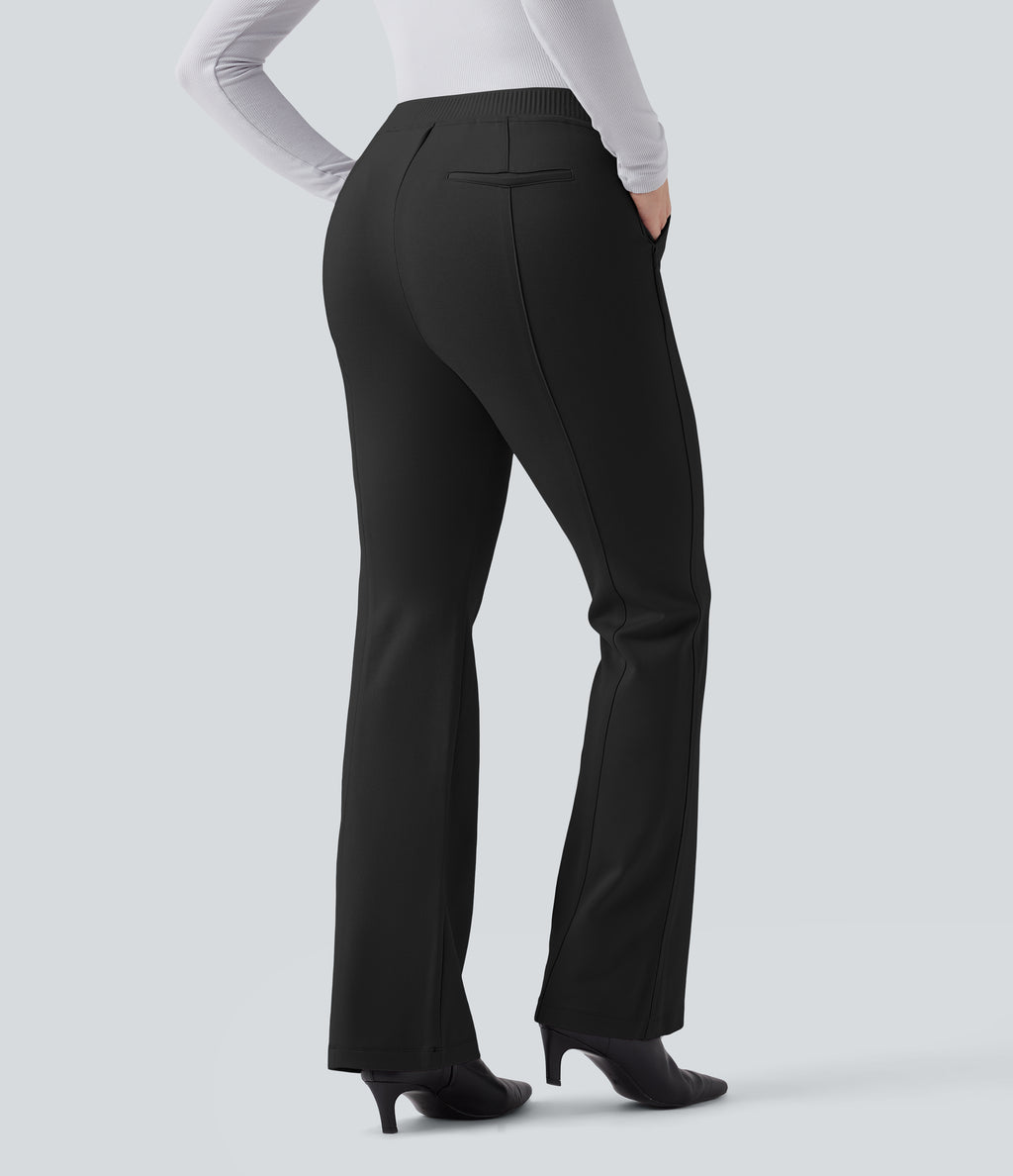 High Waisted Flared Work Trousers with Pockets — Black — view 1