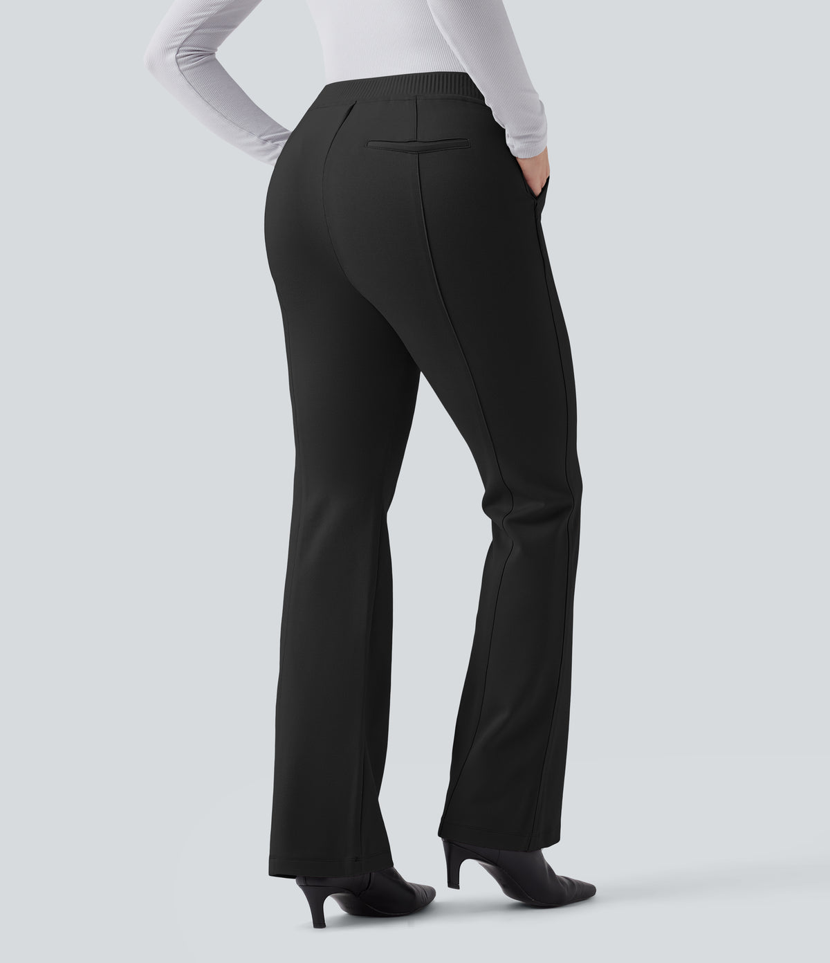High Waisted Flared Work Trousers with Pockets — Black — view 1