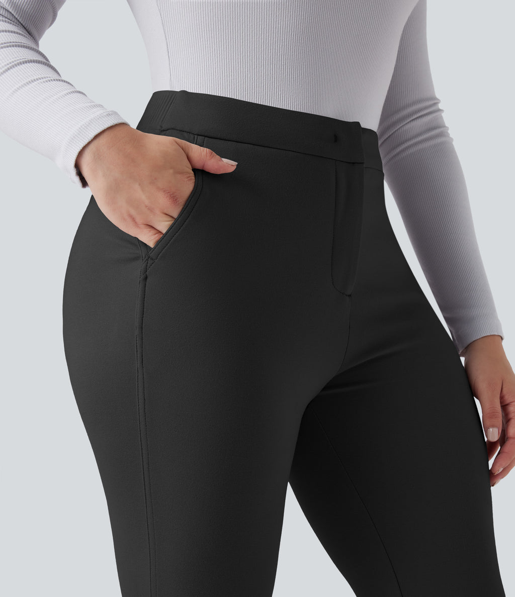 High Waisted Flared Work Trousers with Pockets — Black — view 5