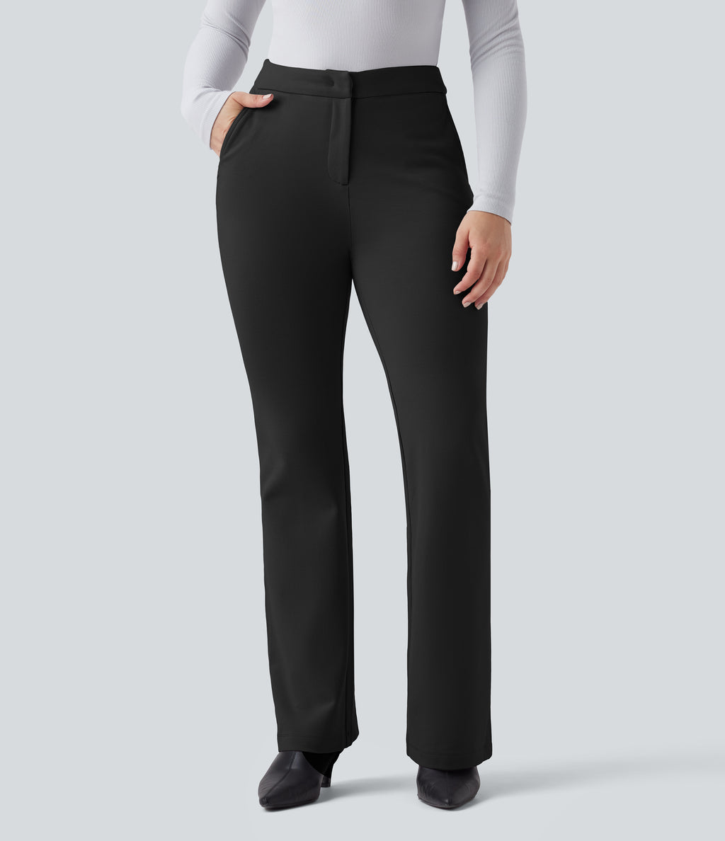 High Waisted Flared Work Trousers with Pockets — Black — view 2