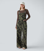 Camo Waffle Casual Dungarees with Pockets — Woodland Edge Camo — view 7