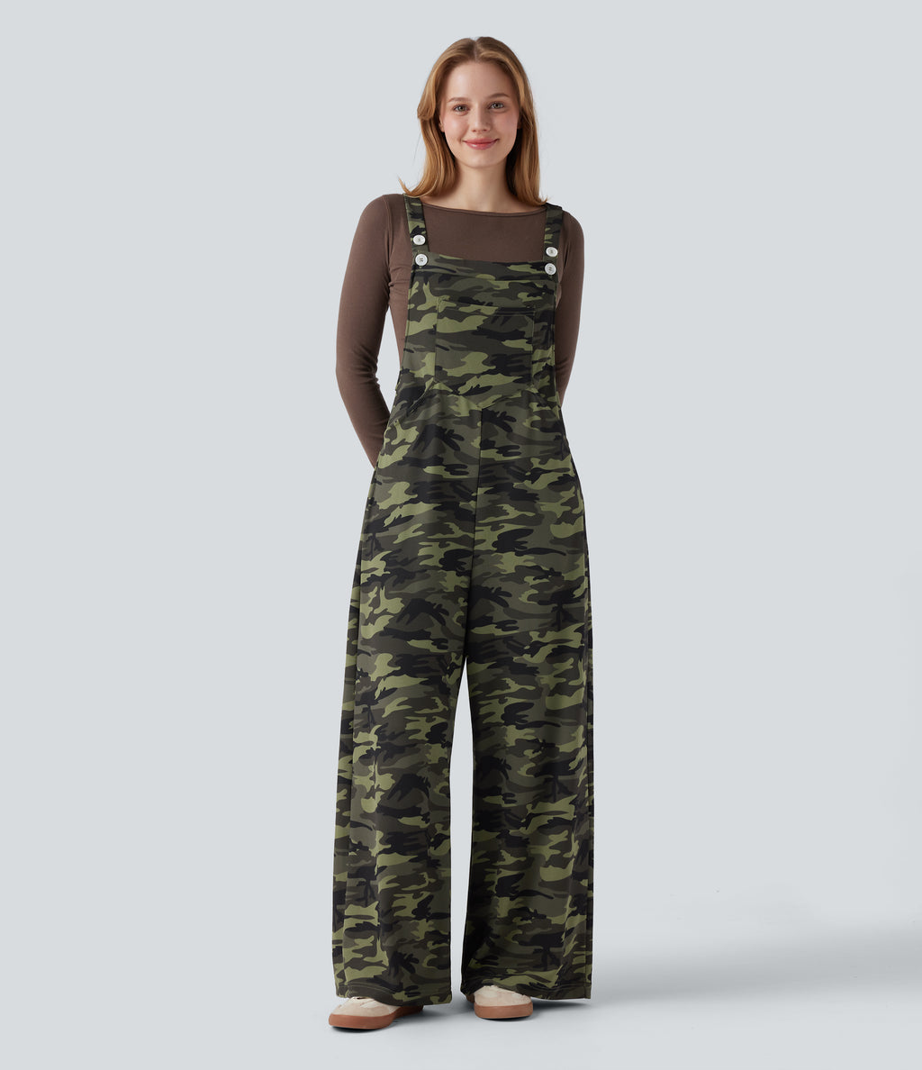 Camo Waffle Casual Dungarees with Pockets — Woodland Edge Camo — view 1