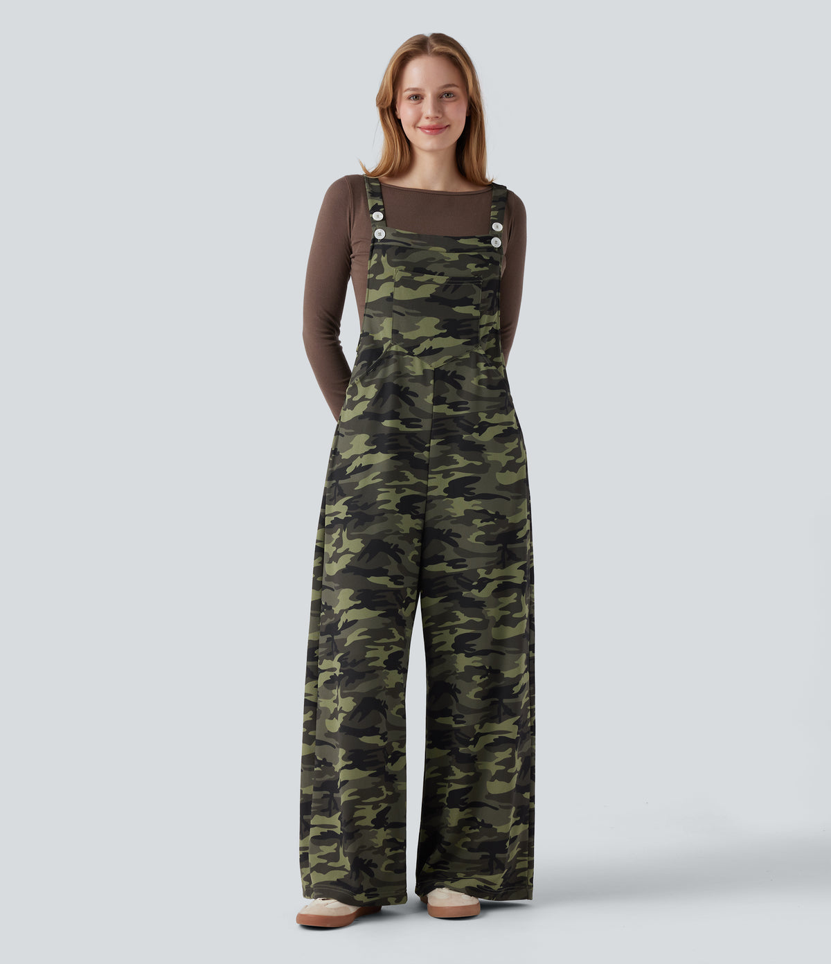 Camo Waffle Casual Dungarees with Pockets — Woodland Edge Camo — view 1