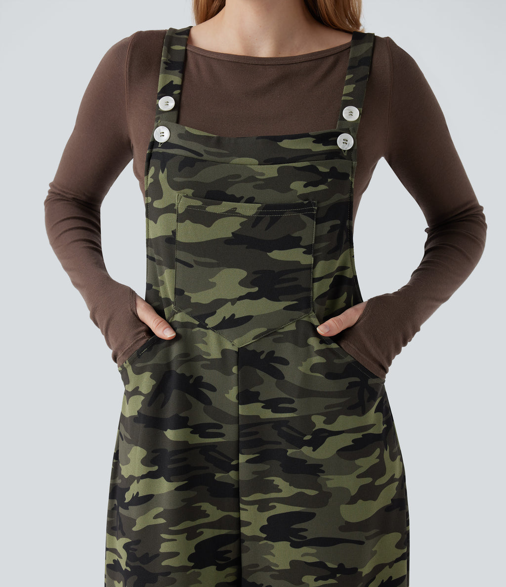 Camo Waffle Casual Dungarees with Pockets — Woodland Edge Camo — view 4