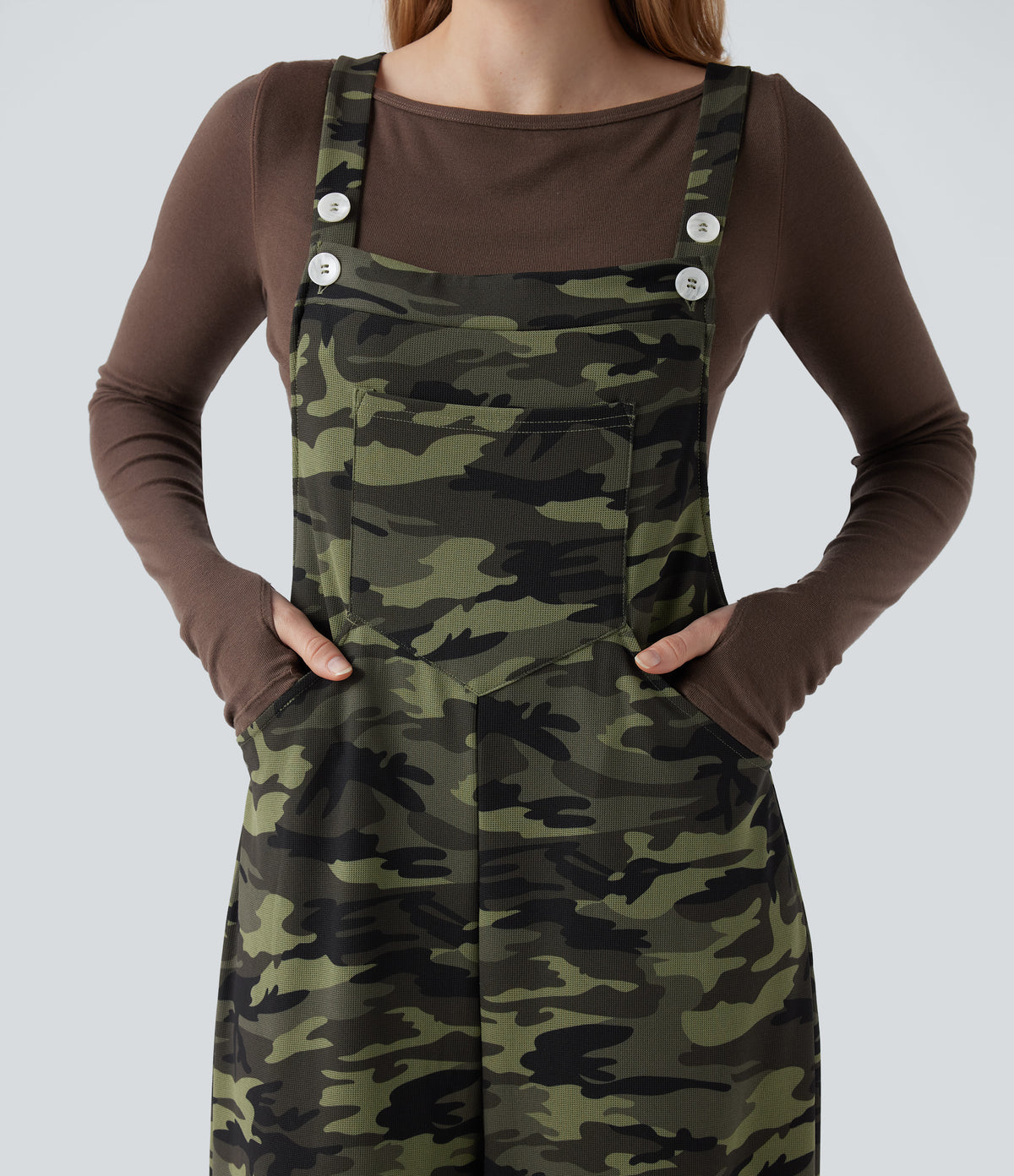 Camo Waffle Casual Dungarees with Pockets — Woodland Edge Camo — view 4