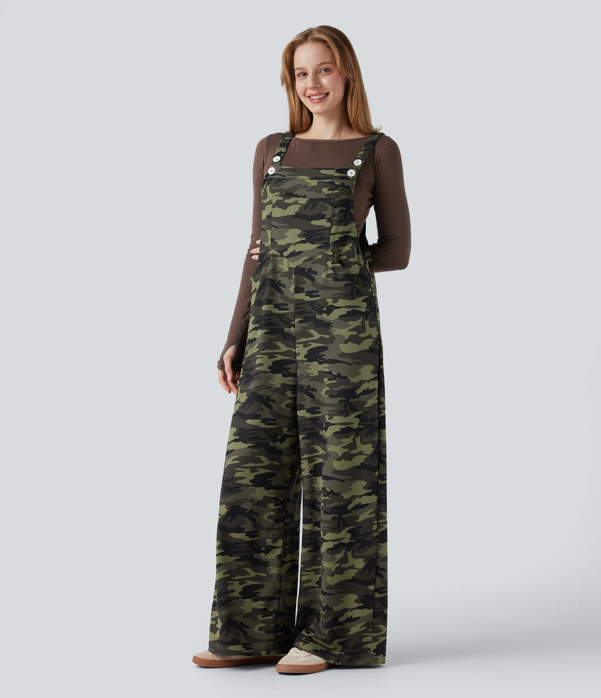 Camo Waffle Casual Dungarees with Pockets — Woodland Edge Camo — view 3