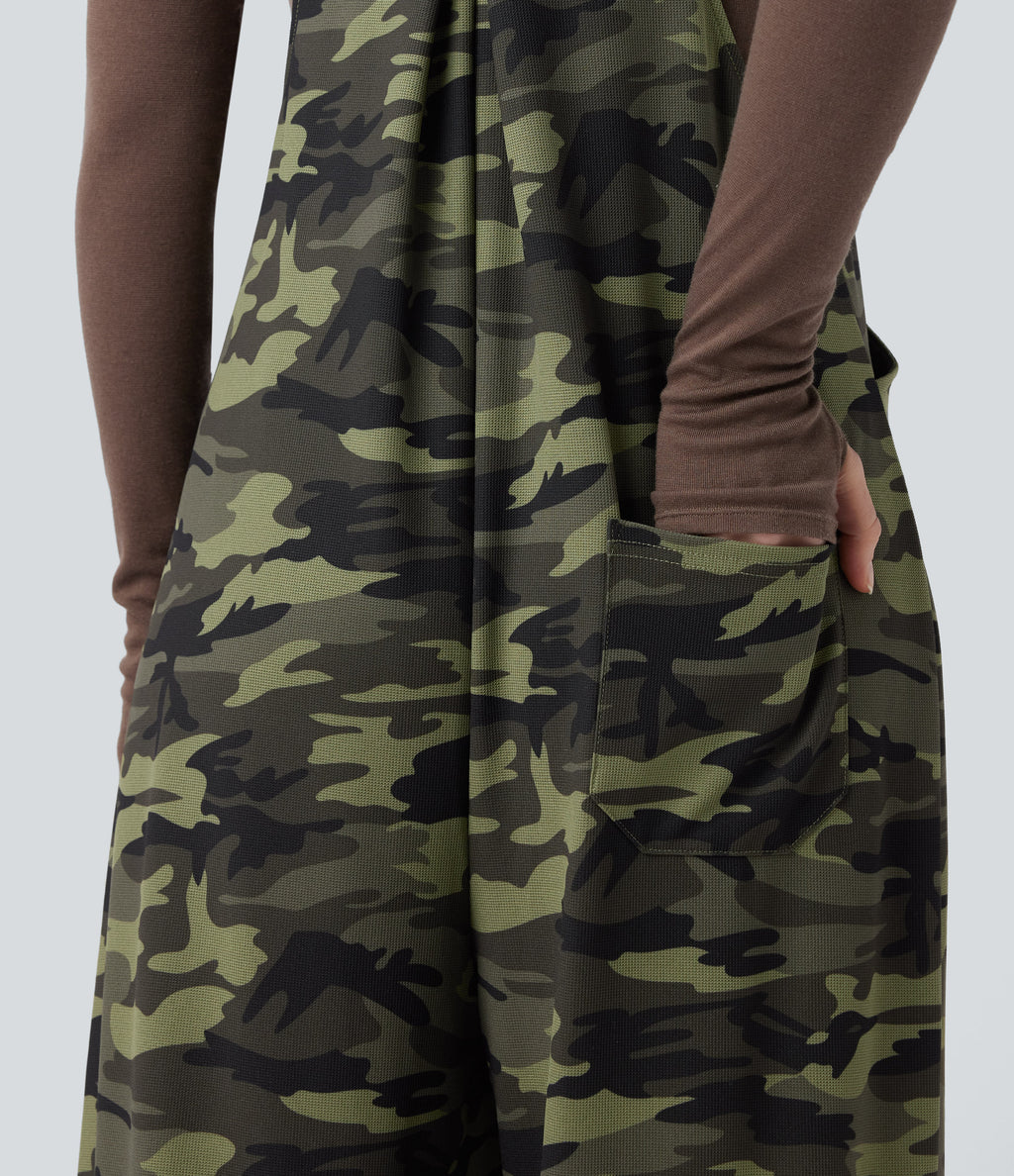 Camo Waffle Casual Dungarees with Pockets — Woodland Edge Camo — view 6